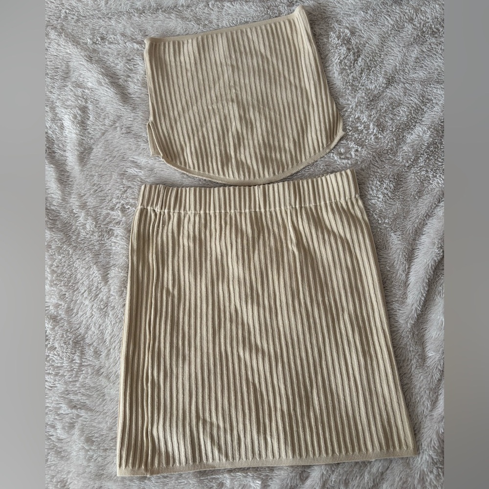 Beige Ribbed Two-Piece Set